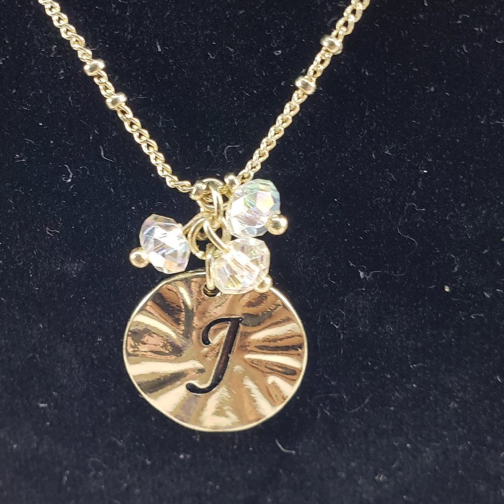 Gold-tone Initial Letter "J" Pendant Beaded Necklace - Women's Fashion Jewelry